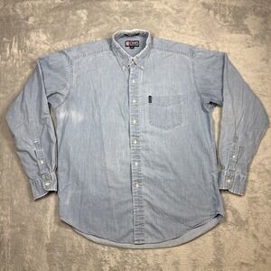Vtg Chaps Ralph Lauren Chambray Shirt Men 16.5 36-37 Blue Faded The Big Shirt